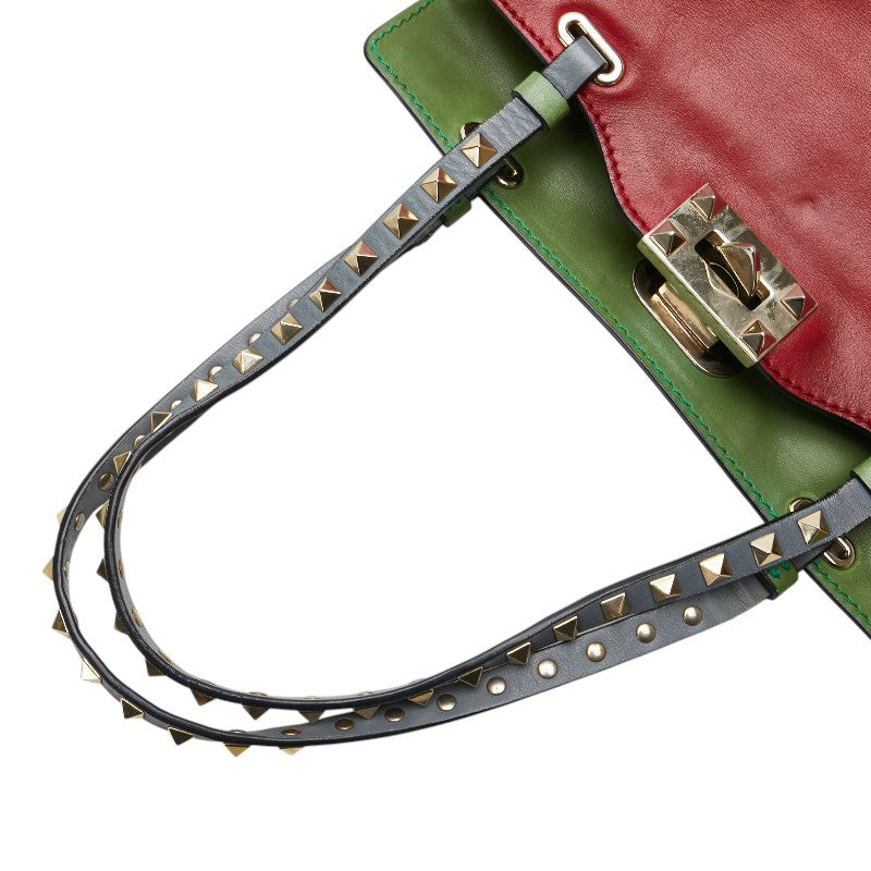 ヴァレンティノ ロックスタッズ ハンドバッグ ショルダーバッグ 2WAY ピンク レッド グリーン レザー レディース VALENTINO 【中古】