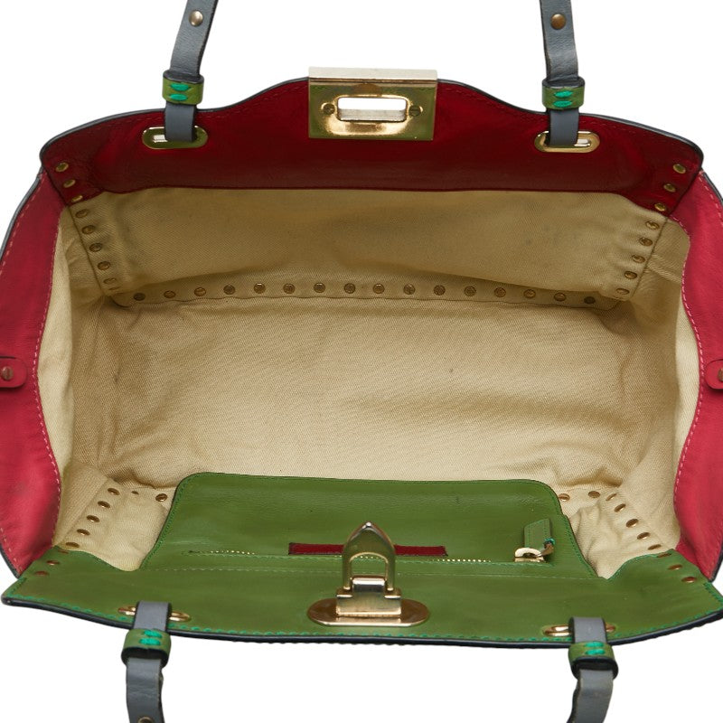 ヴァレンティノ ロックスタッズ ハンドバッグ ショルダーバッグ 2WAY ピンク レッド グリーン レザー レディース VALENTINO 【中古】