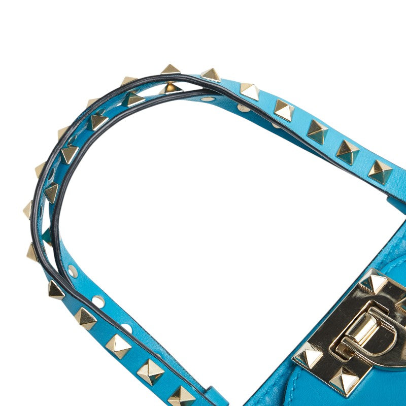 ヴァレンティノ ガラヴァーニ ロックスタッズ ミニ ショルダーバッグ ハンドバッグ 2WAY ブルー レザー レディース VALENTINO 【中古】