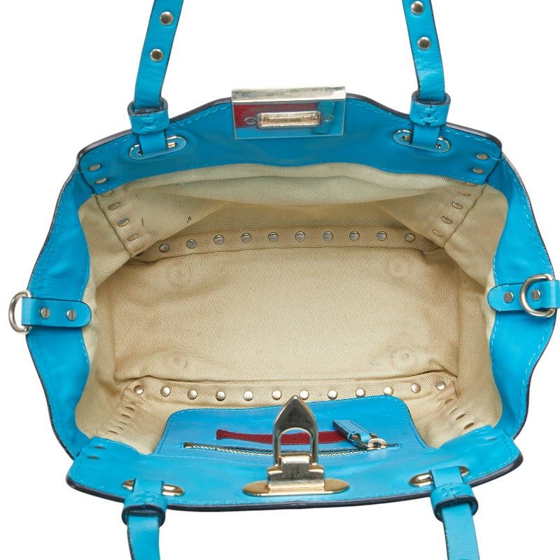 ヴァレンティノ ガラヴァーニ ロックスタッズ ミニ ショルダーバッグ ハンドバッグ 2WAY ブルー レザー レディース VALENTINO 【中古】