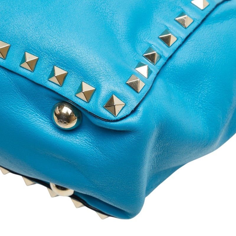 ヴァレンティノ ガラヴァーニ ロックスタッズ ミニ ショルダーバッグ ハンドバッグ 2WAY ブルー レザー レディース VALENTINO 【中古】