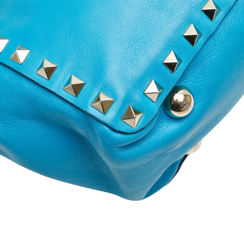 ヴァレンティノ ガラヴァーニ ロックスタッズ ミニ ショルダーバッグ ハンドバッグ 2WAY ブルー レザー レディース VALENTINO 【中古】