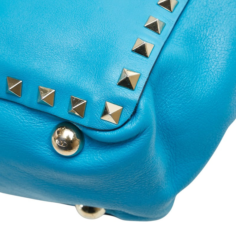 ヴァレンティノ ガラヴァーニ ロックスタッズ ミニ ショルダーバッグ ハンドバッグ 2WAY ブルー レザー レディース VALENTINO 【中古】