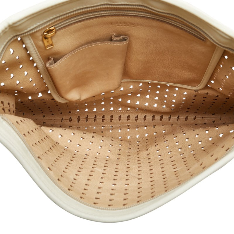 ロエベ アナグラム パンチング ワンショルダーバッグ ブラウン ホワイト レザー スエード レディース LOEWE 【中古】
