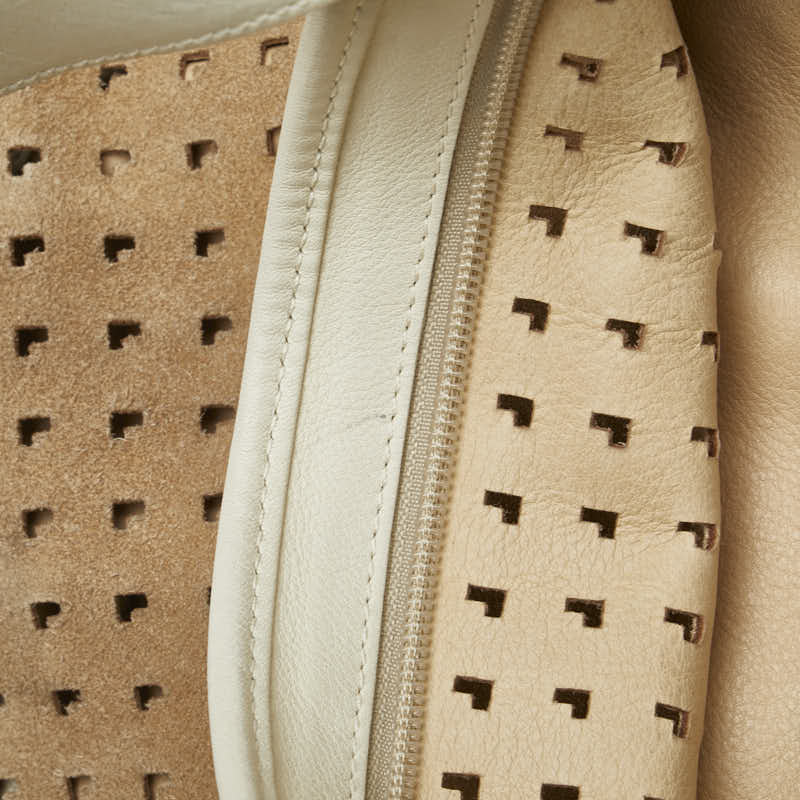 ロエベ アナグラム パンチング ワンショルダーバッグ ブラウン ホワイト レザー スエード レディース LOEWE 【中古】
