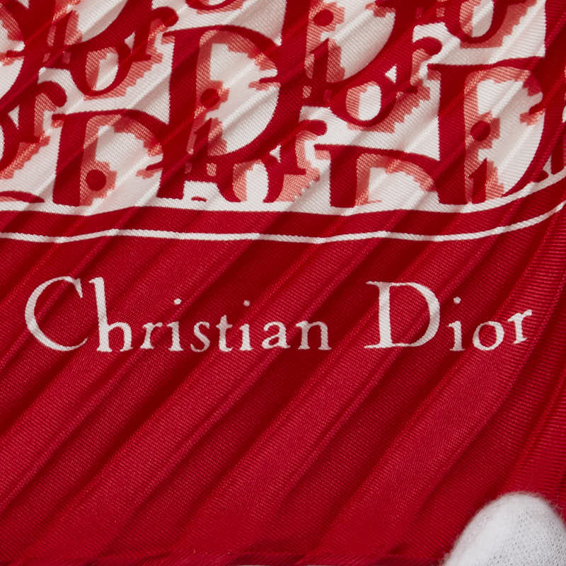 ディオール トロッター プリーツ スカーフ レッド ホワイト シルク レディース Dior 【中古】