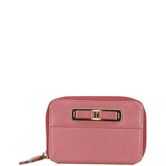 サルヴァトーレフェラガモ ヴァラ リボン カードケース ピンク ゴールド レザー レディース Salvatore Ferragamo 【中古】