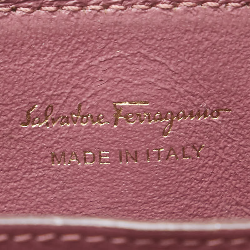 サルヴァトーレフェラガモ ヴァラ リボン カードケース ピンク ゴールド レザー レディース Salvatore Ferragamo 【中古】