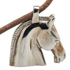 エルメス シュバル ホース 馬 ペンダントネックレス シルバー ブラウン メタル レザー レディース HERMES 【中古】