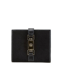 グッチ ジャッキー 三つ折り財布 035 2126 2129 ブラック ゴールド レザー スエード レディース GUCCI 【中古】