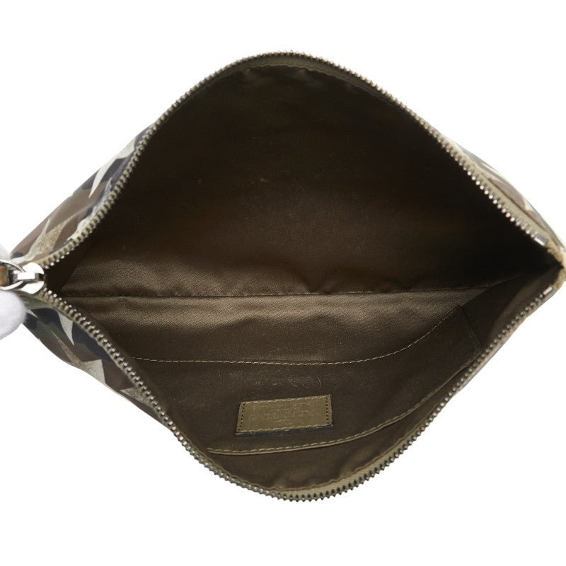 ヴァレンティノ カモフラージュ 迷彩 スター 星 クラッチバッグ カーキ ブラウン ナイロン レザー メンズ VALENTINO 【中古】