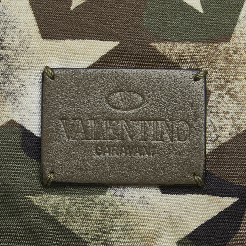 ヴァレンティノ カモフラージュ 迷彩 スター 星 クラッチバッグ カーキ ブラウン ナイロン レザー メンズ VALENTINO 【中古】