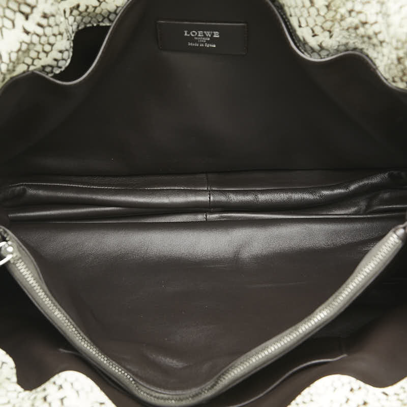 ロエベ アマソナ ステッチ パイソン ハンドバッグ トートバッグ ブラック ホワイト ブラウン レザー レディース LOEWE 【中古】