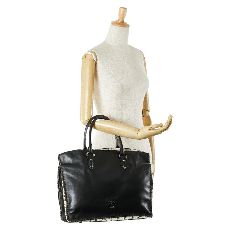 ロエベ アマソナ ステッチ パイソン ハンドバッグ トートバッグ ブラック ホワイト ブラウン レザー レディース LOEWE 【中古】