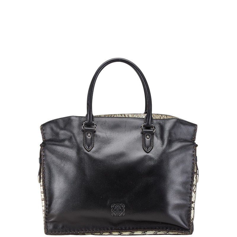 ロエベ アマソナ ステッチ パイソン ハンドバッグ トートバッグ ブラック ホワイト ブラウン レザー レディース LOEWE 【中古】