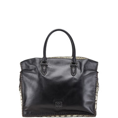 ロエベ アマソナ ステッチ パイソン ハンドバッグ トートバッグ ブラック ホワイト ブラウン レザー レディース LOEWE 【中古】