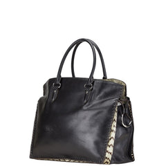 ロエベ アマソナ ステッチ パイソン ハンドバッグ トートバッグ ブラック ホワイト ブラウン レザー レディース LOEWE 【中古】
