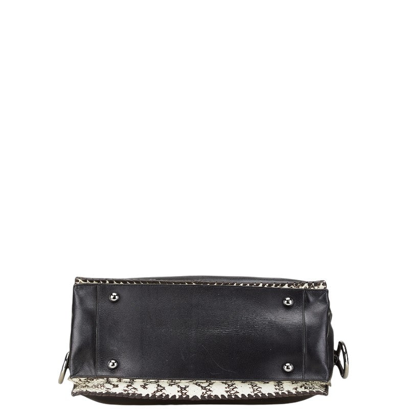 ロエベ アマソナ ステッチ パイソン ハンドバッグ トートバッグ ブラック ホワイト ブラウン レザー レディース LOEWE 【中古】