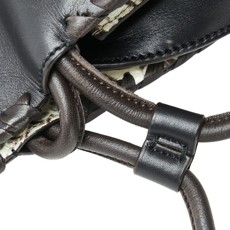 ロエベ アマソナ ステッチ パイソン ハンドバッグ トートバッグ ブラック ホワイト ブラウン レザー レディース LOEWE 【中古】