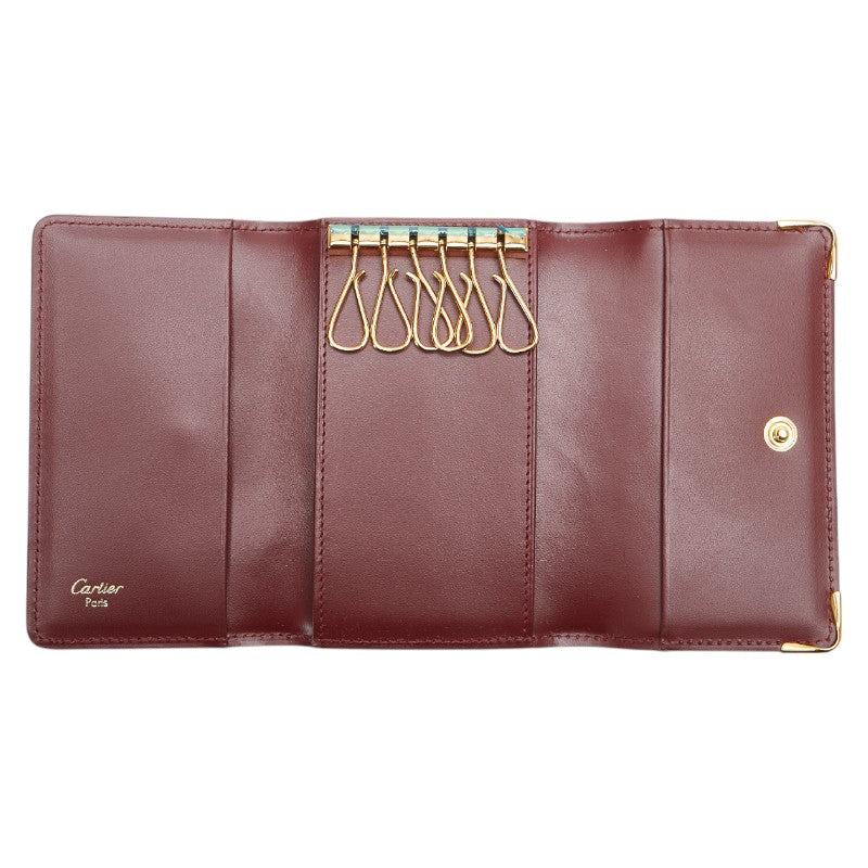 カルティエ マストライン 6連 キーケース ボルドー ワインレッド レザー レディース CARTIER 【中古】