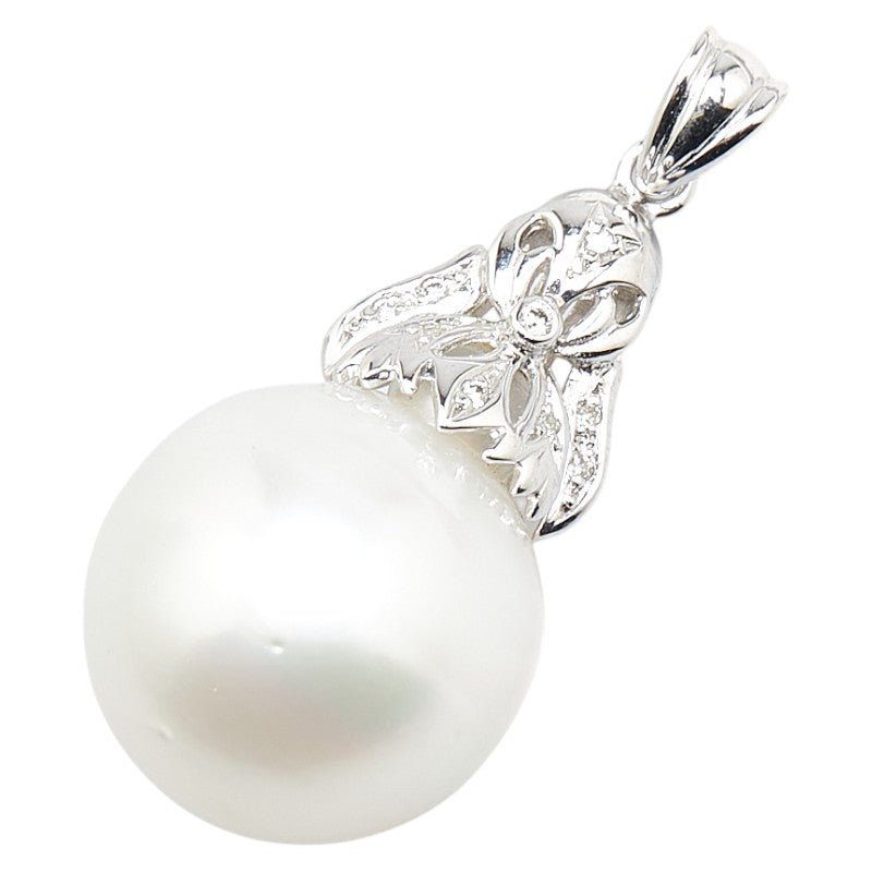 K18WG ホワイトゴールド ダイヤ0.05ct 真珠 ペンダントトップ レディース 【中古】
