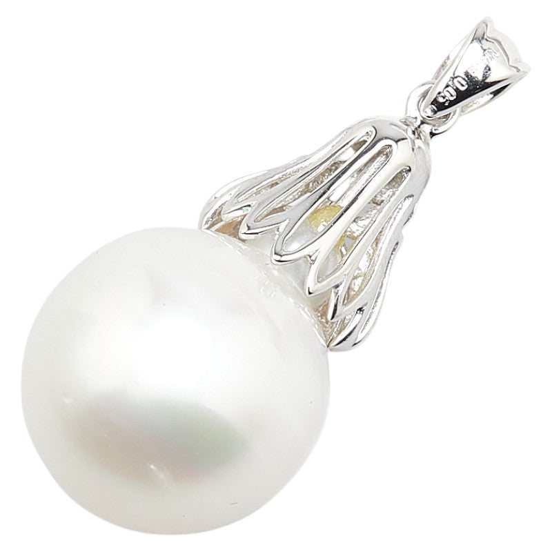 K18WG ホワイトゴールド ダイヤ0.05ct 真珠 ペンダントトップ レディース 【中古】