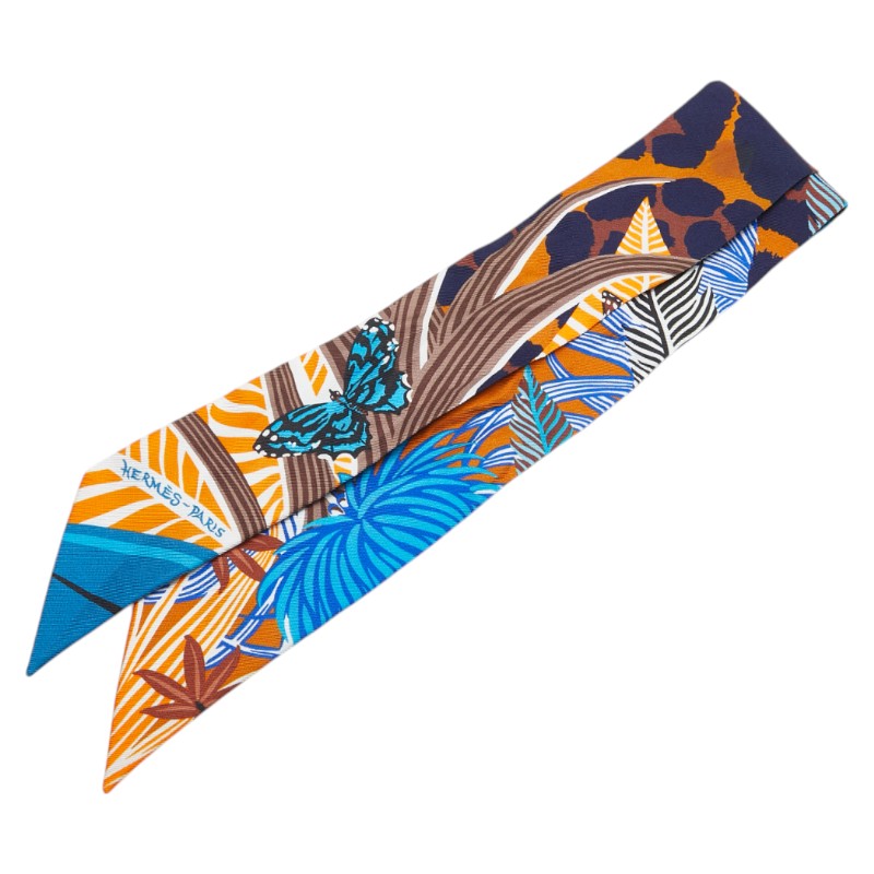 エルメス ツイリー Jaguar Quetzal スカーフ ライトブルー マルチカラー シルク レディース HERMES 【中古】