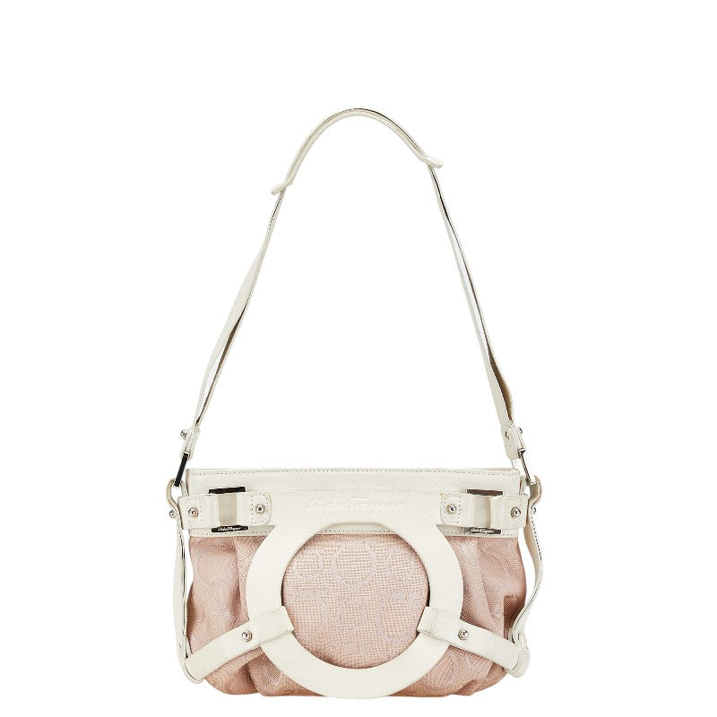 サルヴァトーレフェラガモ ガンチーニ ワンショルダーバッグ AU-21 5866 ピンク ホワイト キャンバス レザー レディース Salvatore Ferragamo 【中古】