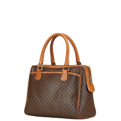 セリーヌ マカダム ボストンバッグ トラベルバッグ ブラウン PVC レザー レディース CELINE 【中古】