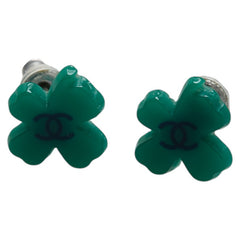 シャネル ココマーク クローバー モチーフ ピアス グリーン シルバー プラスチック メタル レディース CHANEL 【中古】