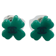 シャネル ココマーク クローバー モチーフ ピアス グリーン シルバー プラスチック メタル レディース CHANEL 【中古】