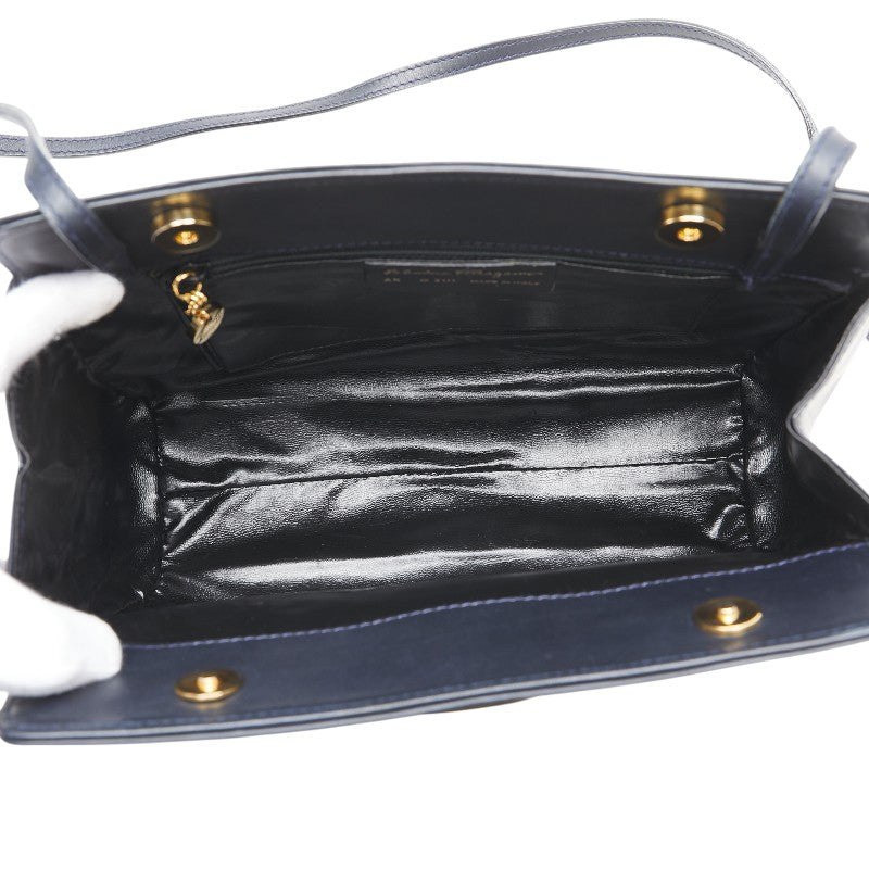 サルヴァトーレフェラガモ ヴァラリボン 斜め掛け ショルダーバッグ ネイビー レザー レディース Salvatore Ferragamo 【中古】