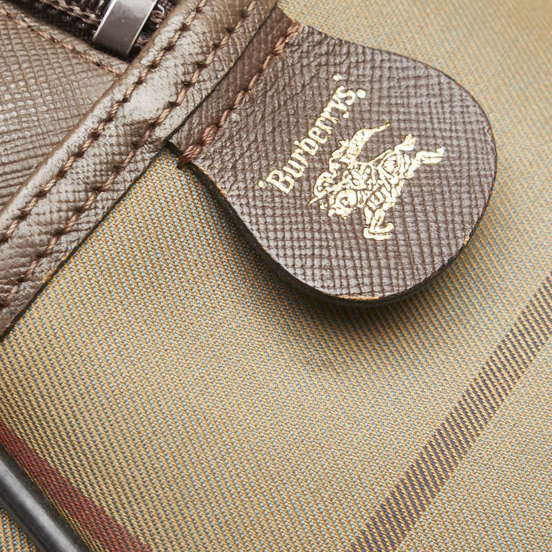 バーバリー チェック シャドーホース ハンドバッグ ミニボストンバッグ カーキ ブラウン キャンバス レザー レディース BURBERRY 【中古】
