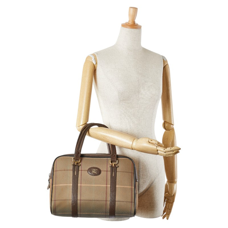 バーバリー チェック シャドーホース ハンドバッグ ミニボストンバッグ カーキ ブラウン キャンバス レザー レディース BURBERRY 【中古】