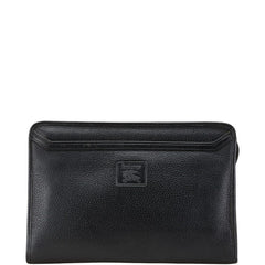 バーバリー ノバチェック シャドーホース クラッチバッグ ブラック レザー レディース BURBERRY 【中古】