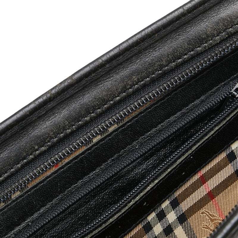 バーバリー ノバチェック シャドーホース クラッチバッグ ブラック レザー レディース BURBERRY 【中古】