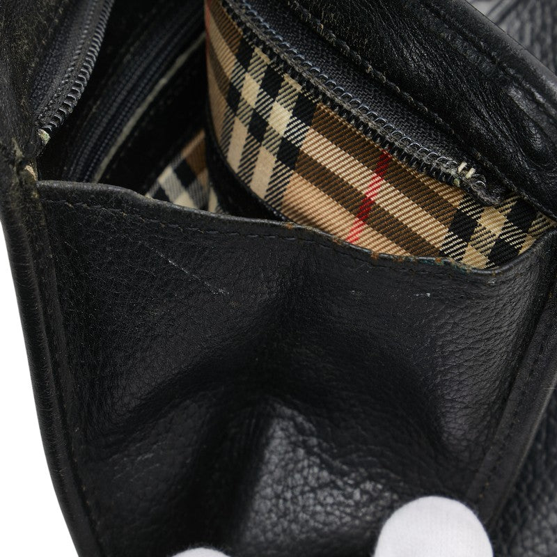 バーバリー ノバチェック シャドーホース クラッチバッグ ブラック レザー レディース BURBERRY 【中古】