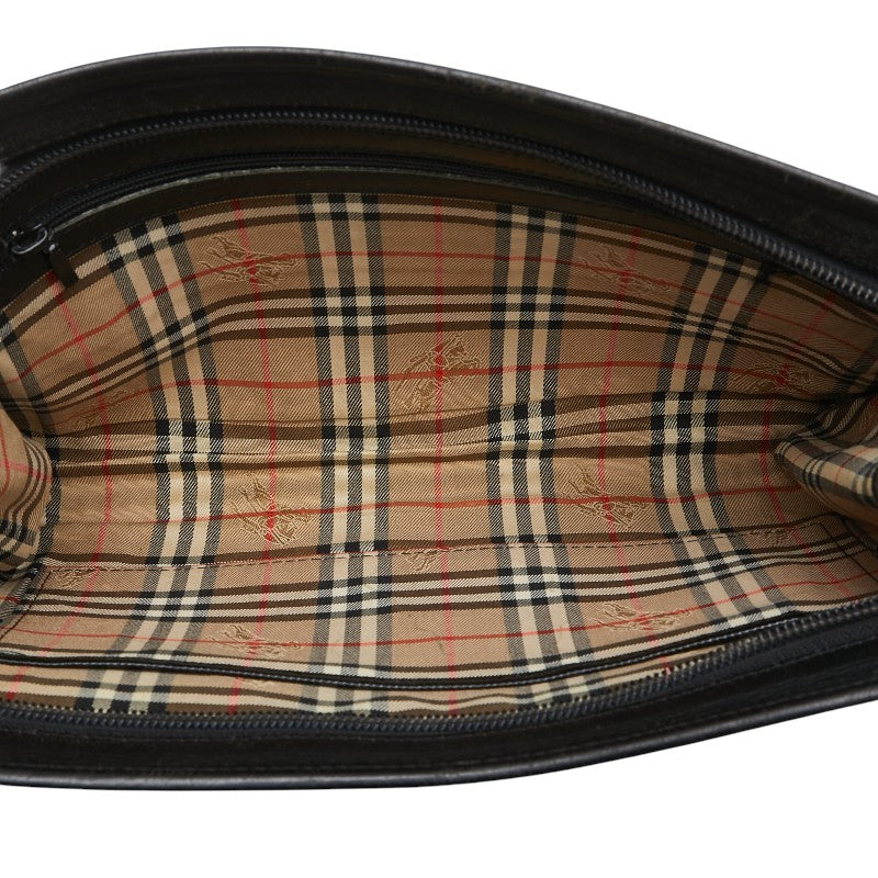 バーバリー ノバチェック シャドーホース クラッチバッグ ブラック レザー レディース BURBERRY 【中古】