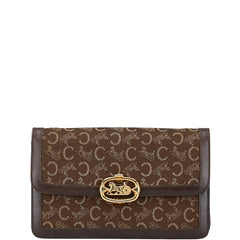 セリーヌ Cマカダム 馬車金具 クラッチバッグ ブラウン キャンバス レザー レディース CELINE 【中古】