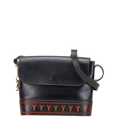 サンローラン YSL カットアウト ショルダーバッグ ブラック ブラウン レザー レディース SAINT LAURENT 【中古】