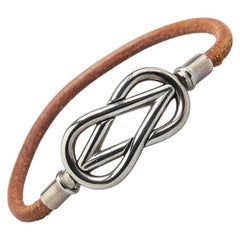 エルメス アタメ ブレスレット シルバー ブラウン メタル レザー レディース HERMES 【中古】