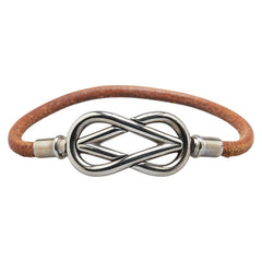 エルメス アタメ ブレスレット シルバー ブラウン メタル レザー レディース HERMES 【中古】