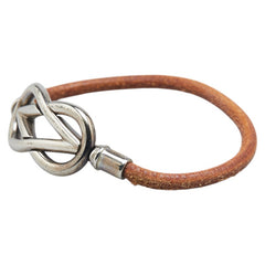エルメス アタメ ブレスレット シルバー ブラウン メタル レザー レディース HERMES 【中古】