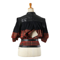 ルイ ヴィトン チェック ギャザー ブラウス サイズ:34 ブラック レッド マルチカラー ウール レザー レディース LOUIS VUITTON 【中古】