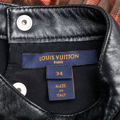 ルイ ヴィトン チェック ギャザー ブラウス サイズ:34 ブラック レッド マルチカラー ウール レザー レディース LOUIS VUITTON 【中古】