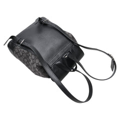 コーチ シグネチャ ドローストリング リュック バックパック CE601 FCE601 ブラック グレー キャンバス レザー レディース COACH 【中古】