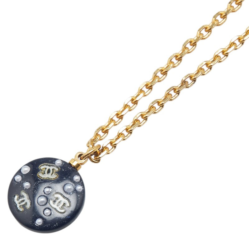 シャネル ココマーク ネックレス ゴールド ブラック メッキ フェイクパール レディース CHANEL 【中古】