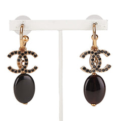 シャネル ココマーク ラインストーン スイング フープ ピアス ゴールド ブラック メッキ レディース CHANEL 【中古】