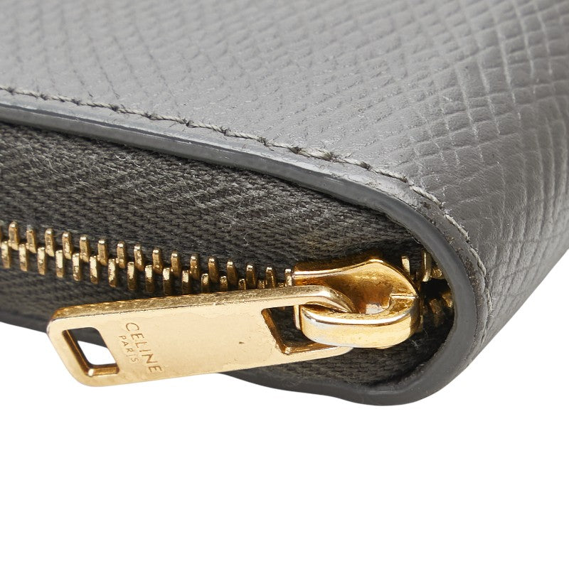 セリーヌ ラウンドファスナー コインケース 小銭入れ グレー レザー レディース CELINE 【中古】