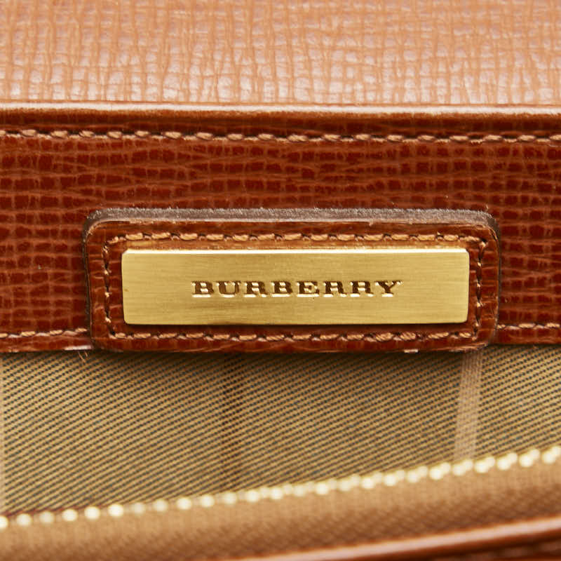 バーバリー ノバチェック セカンドバッグ ブラウン レザー レディース BURBERRY 【中古】